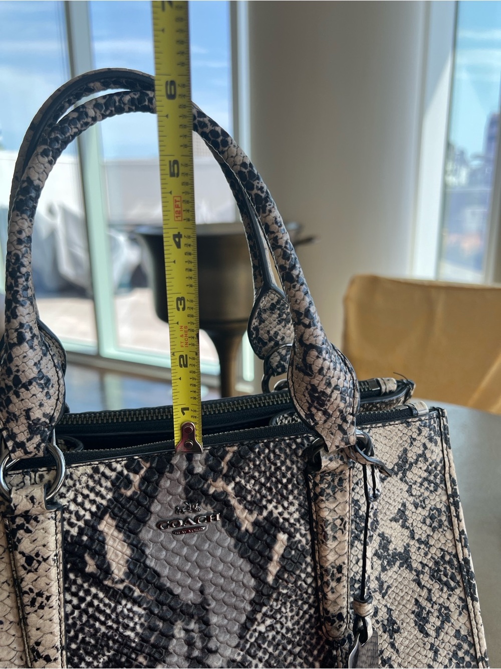 Coach Snake-Print Leather Satchel in Black and Cream - Picture 11 of 12